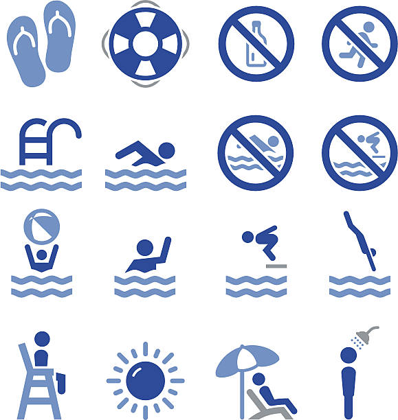 illustrazioni stock, clip art, cartoni animati e icone di tendenza di swim icone-serie pro - vietato tuffarsi