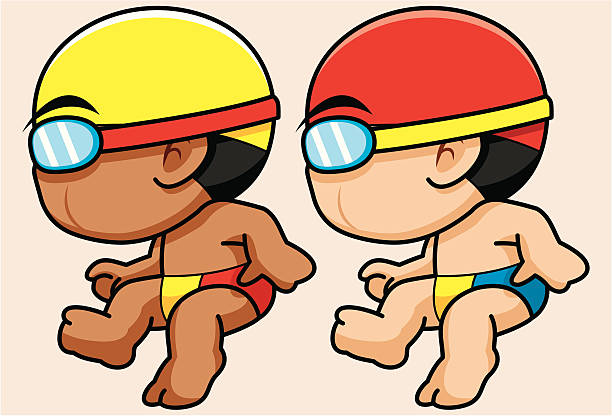 stockillustraties, clipart, cartoons en iconen met swiming cartoon - manga boy action