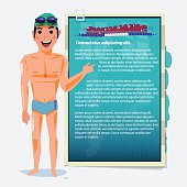 swimming man presenting. benefit of swimming sport - vector illustration