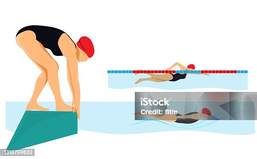 istock Swimming in the pool with  different styles.Ready to jumping in the water. 1310759832