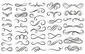Swirl ornament stroke. Ornamental curls, swirls divider and filigree ornaments. Medieval motifs swirls, decorative flourish elegant diploma or wedding curl. Vector illustration isolated symbols set