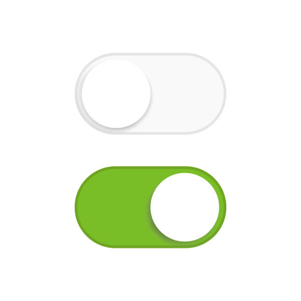 ilustraciones, imágenes clip art, dibujos animados e iconos de stock de icono de encendido y apagado del botón. vector aislado - interruptor
