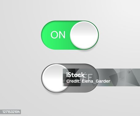 istock Switch off on button. Vector blue toggle mobile app. Vector power slider. 1271532104