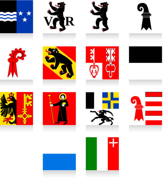 швейцария кантональные флаг collection — часть 1 - freiburg stock illustrations