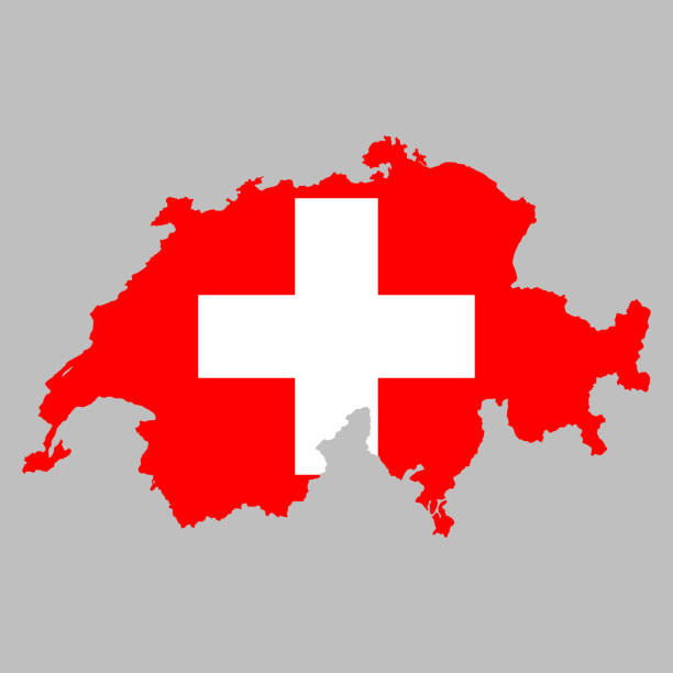 Switzerland flag inside map borders vector art illustration