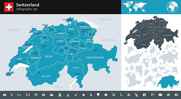 스위스-인포그래픽 맵-일러스트 - freiburg stock illustrations
