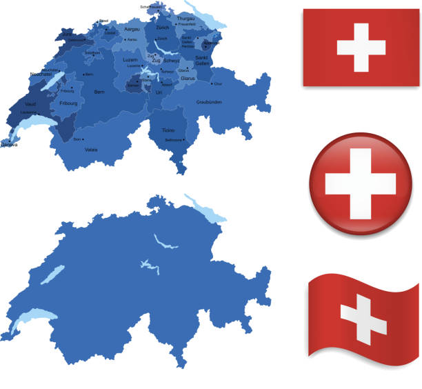 szwajcaria mapy i flaga pobrania - freiburg stock illustrations