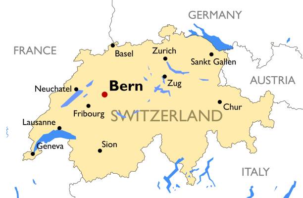 карта швейцарии - freiburg stock illustrations