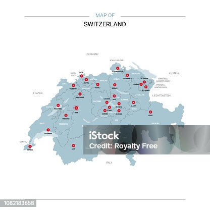 istock Switzerland map vector with red pin. 1082183658