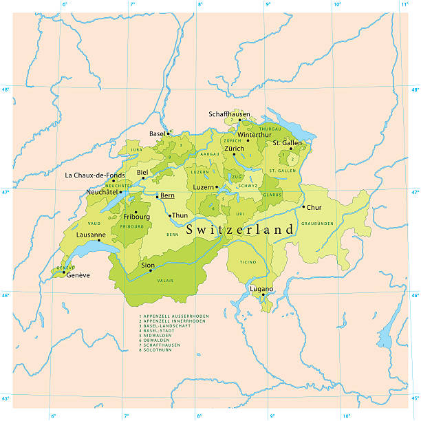 Highly detailed vector map of Switzerland. File was created on June 28, 2011. The colors in the .eps-file are ready for print (CMYK). Included files: EPS (v8) and Hi-Res JPG.