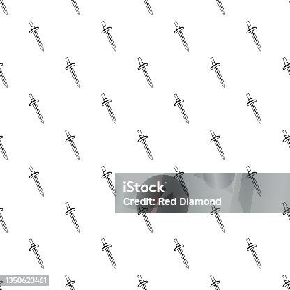istock Swords doodle seamless pattern background. Sword pattern seamless. mystic occult. Ancient battle backdrop. Sword silhouettes. Antique backdrop. scandinavian background.Simple doodle style on white. 1350623461