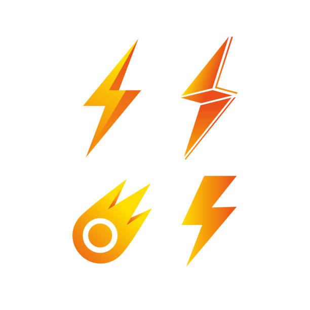 symbol in the form of lightning symbol in the form of lightning, a set of four options lightning symbols stock illustrations