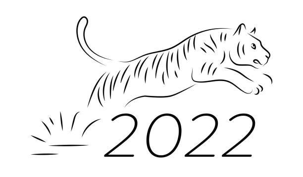Symbol of 2022 year Male Black Water Tiger vector art illustration