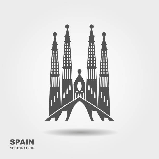 wahrzeichen von barcelona, der sagrada familia - barcelona stock-grafiken, -clipart, -cartoons und -symbole