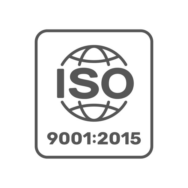 ilustrações, clipart, desenhos animados e ícones de símbolo da iso 9001 2015 certificada. ilustração do vetor. eps 10. - 2015