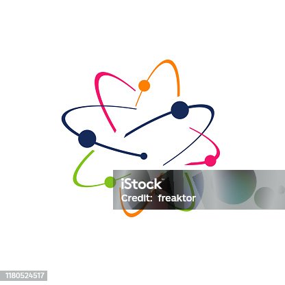 istock Symbol of science research Atom logo Vector icon illustration. electrons rotate in orbits around atomic nucleus concept 1180524517