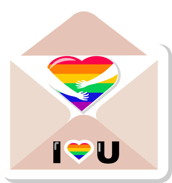 LGBTQ+ Symbol On Rainbow Colors An Envelope with a Heart Letter. LGBTQ+ related symbol in rainbow colors. Gay Pride. Rainbow Community Pride Month. Love, Freedom, Support, Peace Symbol. Flat Vector Design Isolated on White Background. nyc pride parade stock illustrations