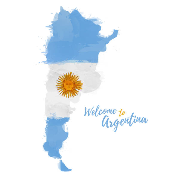 Symbol, poster, banner the Argentine. Map of Argentine Republic with the decoration of the national flag. Style watercolor drawing. La Argentina map with national flag. Vector. Symbol, poster, banner the Argentine. Map of Argentine Republic with the decoration of the national flag. Style watercolor drawing. La Argentina map with national flag. Vector argentina stock illustrations
