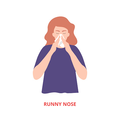 Symptoms of illness - runny nose vector illustration flat style