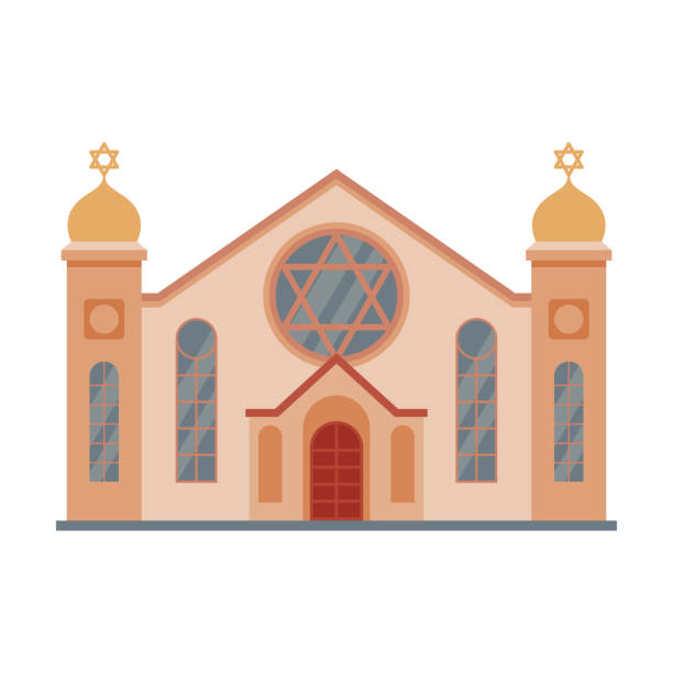 sinagog camii binası, dini tapınak, antik mimari yapı vektör i̇llüstrasyon - synagogue stock illustrations