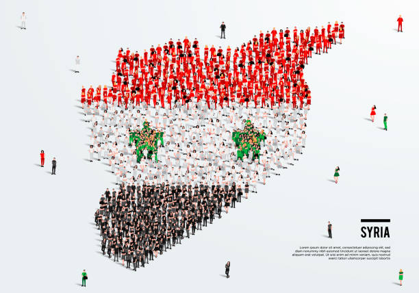 Syria Map and Flag. A large group of people in the Syrian flag color form to create the map. Vector Illustration. vector art illustration