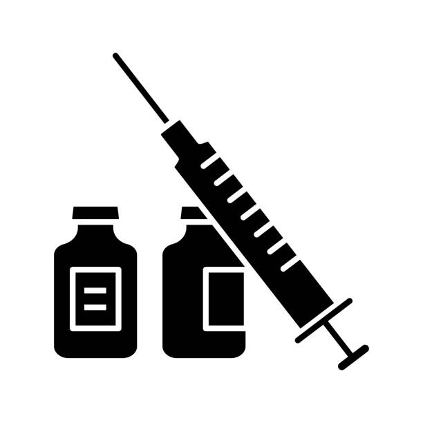 значок шприца и флаконов глифа - silhouette of the colored syringes stock i...