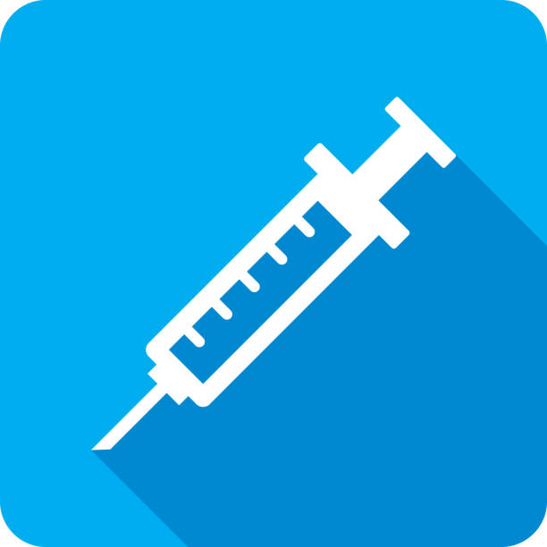 Syringe Icon Silhouette Vector illustration of a blue syringe icon in flat style. medical injection stock illustrations