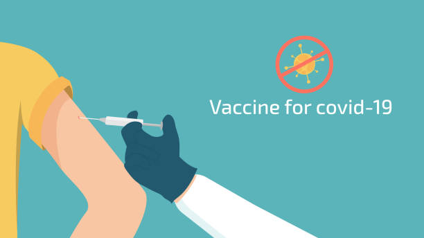 elinde şırınga , kol aşı ve korona virüsü durdurmak. - covid vaccine stock illustrations