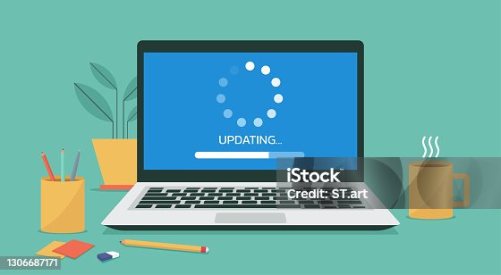 istock system software updating or loading process concept on laptop 1306687171