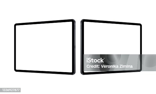 istock Tablet Computers Horizontal Mockups with Blank Screens, Perspective Side View 1336927877