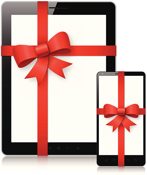 ilustrações de stock, clip art, desenhos animados e ícones de tablet pc e telemóvel de oferta - smartphone christmas