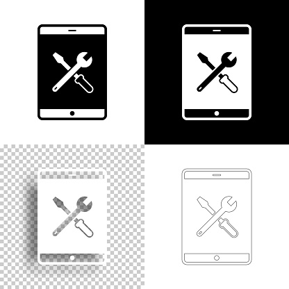 Tablet PC settings - Tools. Icon for design. Blank, white and black backgrounds - Line icon
