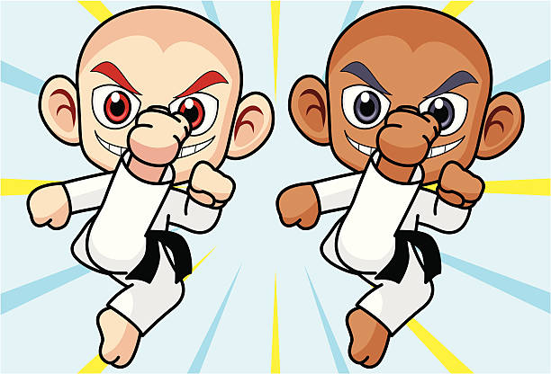 stockillustraties, clipart, cartoons en iconen met taekwondo character - manga boy action