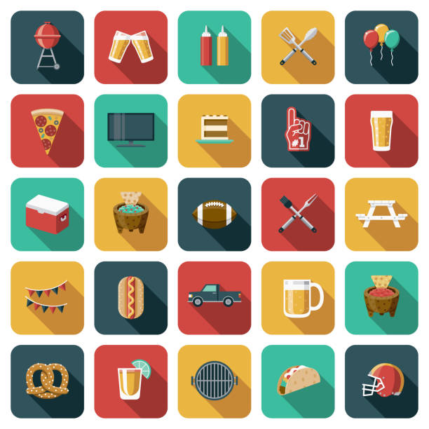 Tailgating Football Icon Set A set of rounded corner App-style icons. File is built in the CMYK color space for optimal printing. Color swatches are global so it’s easy to edit and change the colors. truck clipart stock illustrations