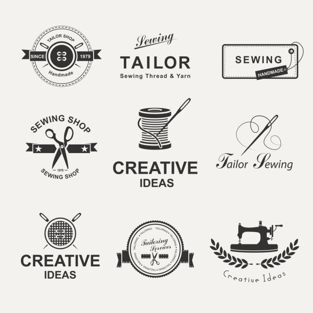 Tailor Set of tailor labels, icons, emblems and design elements. Tailor shop.  spool stock illustrations