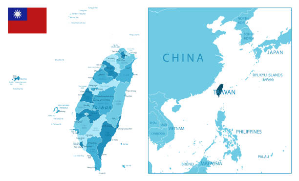 taiwan - highly detailed blue map. - taiwan 幅插畫檔、美工圖案、卡通及圖標