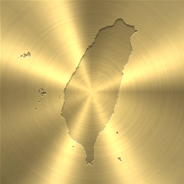 taiwan map on gold background - circular brushed metal texture - taiwan 幅插畫檔、美工圖案、卡通及圖標