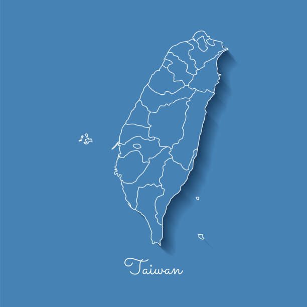 台灣地圖:藍色,藍色輪廓,藍色背景陰影。 - taiwan 幅插畫檔、美工圖案、卡通及圖標