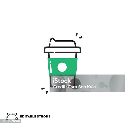 istock Take Away Coffee Cup Flat Line Icon with Editable Stroke 1344075416