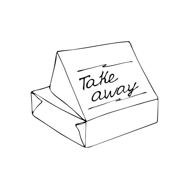 ilustrações de stock, clip art, desenhos animados e ícones de take away lunch box. sketch, hand drawn, vector - paper bag craft