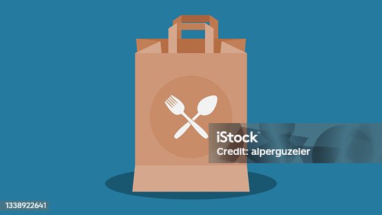 istock Takeout food, takeway food in brown paper bag. 1338922641
