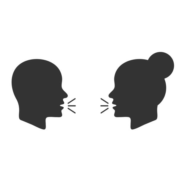 Talk or speak icons. Loud noise symbols. Human talking sign. Vector illustration Talk or speak icons. people clipart stock illustrations