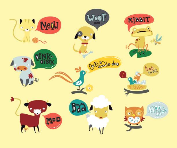 Talking animals Cute animals making their sounds meowing stock illustrations