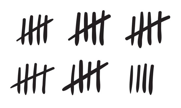 Tally marks count or prison wall sticks lines counter. Vector hash marks icons of jail or desert island lost day tally numbers counting in slash lines Tally marks count or prison wall sticks lines counter. Vector hash marks icons of jail or desert island lost day tally numbers counting in slash lines counting stock illustrations