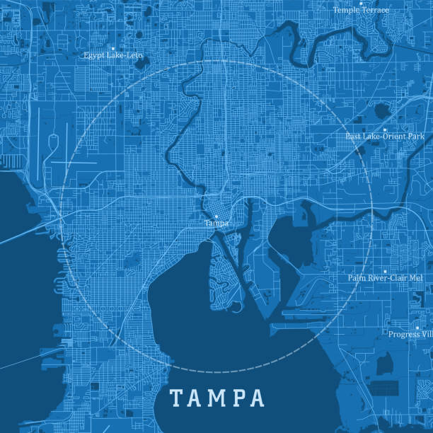 Tampa FL City Vector Road Map Blue Text vector art illustration