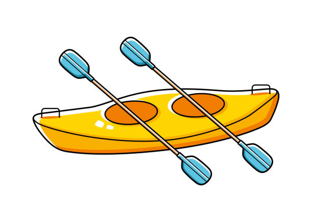 ilustrações de stock, clip art, desenhos animados e ícones de tandem kayak and two paddles - chalana