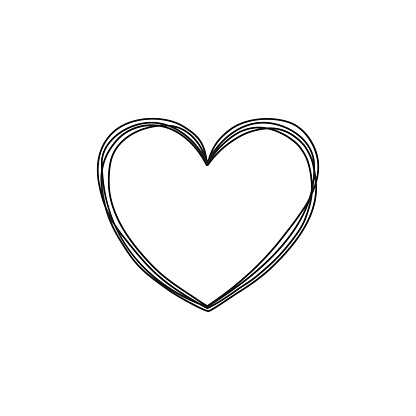 Tangled grunge round scribble hand drawn heart with thin line, divider shape. Vector illustration