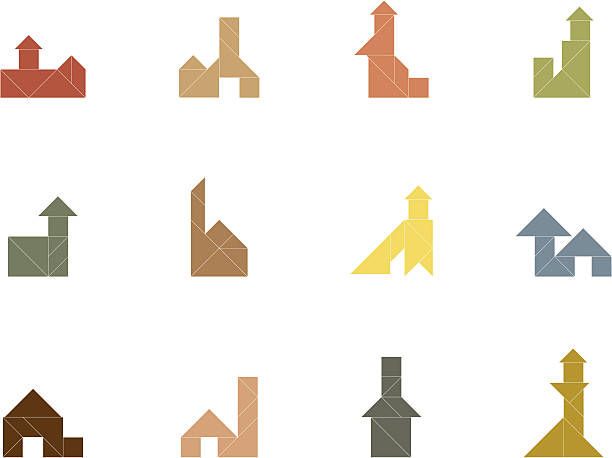 ilustraciones, imágenes clip art, dibujos animados e iconos de stock de tangrama house icon - tangram casa
