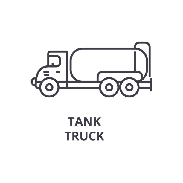 tank-lastwagen-vektor-linie-symbol, zeichen, illustration auf hintergrund, editierbare striche - oil lkw autobahn stock-grafiken, -clipart, -cartoons und -symbole