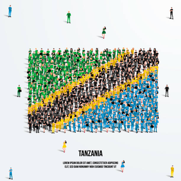 ilustrações de stock, clip art, desenhos animados e ícones de tanzania flag. a large group of people form to create the shape of the tanzanian flag. vector illustration. - tanzania object